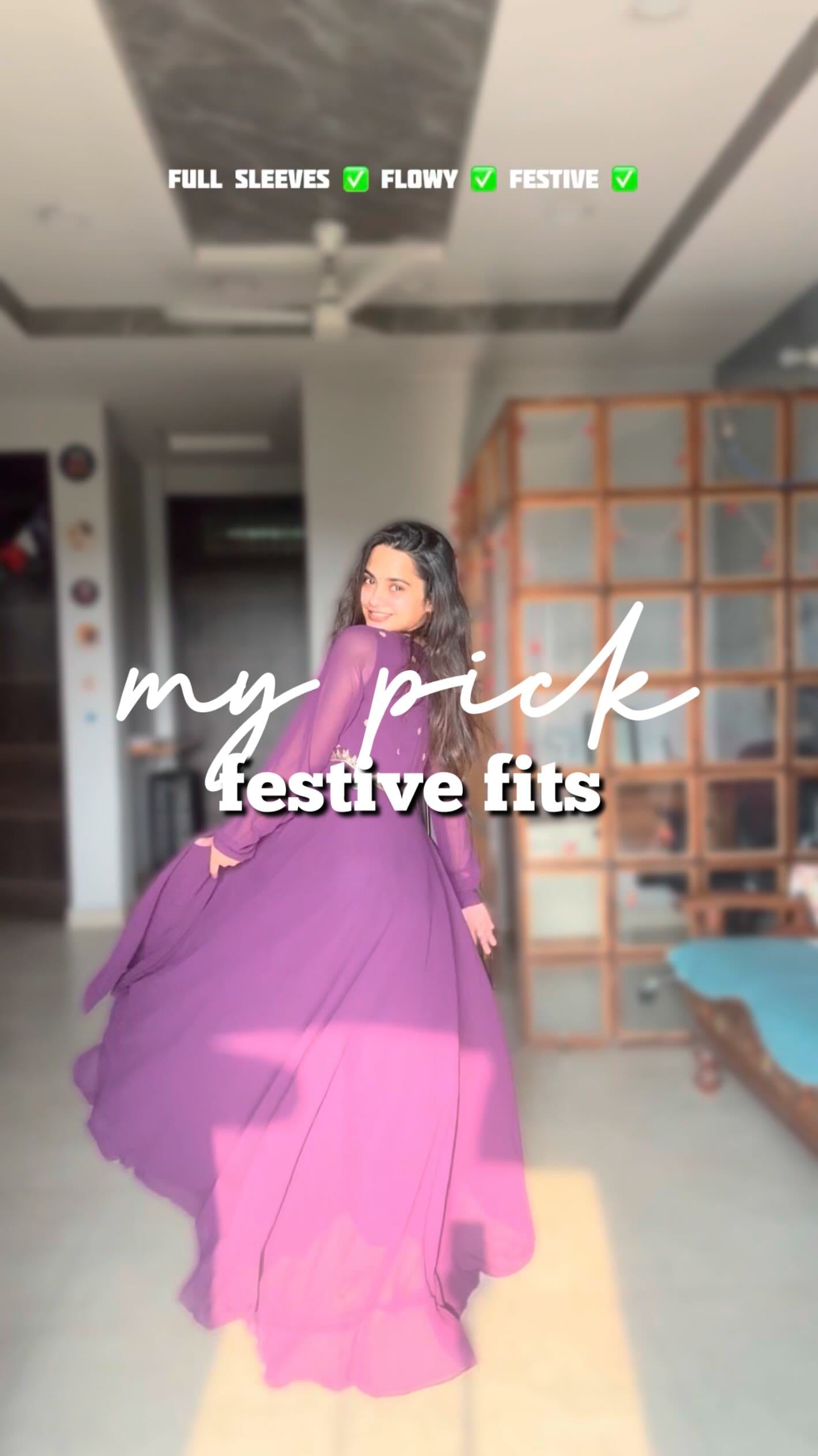 Full sleeves, Flowy and festive fits ftw 
Comment link or dm me this reel or check bio or even highlight for link to product
[ #myntrafinds festive finds for women, full sleeves anarkali, Diwali outfit inspiration, women fashion, online shopping ]
