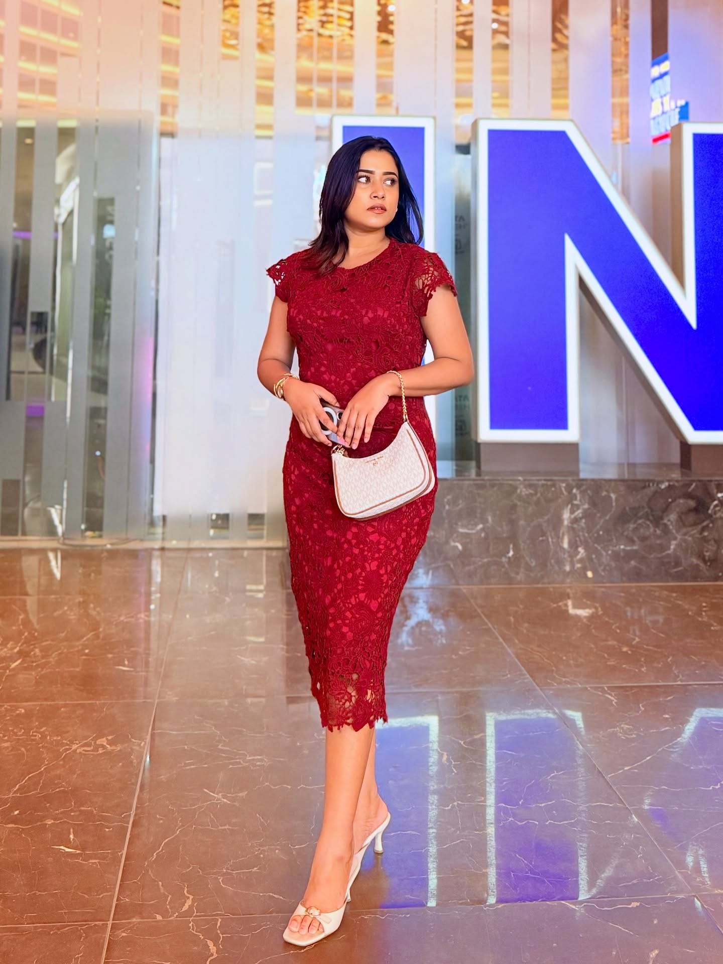 Comment “Link” For Dress link 🔗
Dress - @savana 
Shoe - @westsidestores 
Bag - @michaelkors 
Sunglass - @gucci