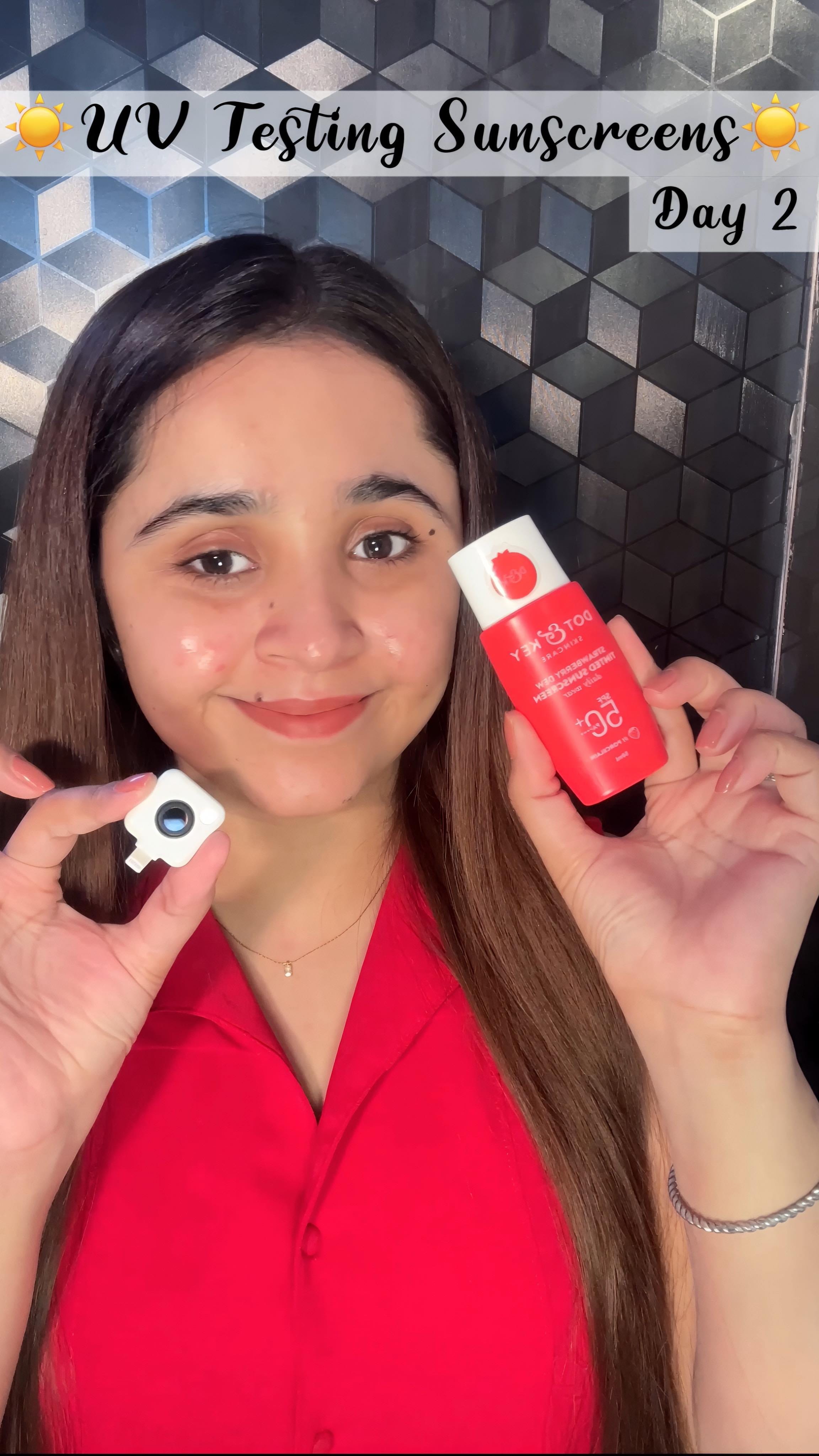 #unsponsored - Comment “Test” for the link✨🍓
Brand - @dotandkey.skincare 
What should I test next?✨☀️
I’ve been using the Dot & Key Watermelon Tinted Sunscreen for a few months now, and it’s honestly become a staple in my routine 🍉☀️ Did a quick UV test out of curiosity — and it showed impressive coverage and solid SPF protection 👀 It blends seamlessly, feels super lightweight and non-greasy, and gives that soft, skin-like glow without looking like makeup✨🌻
#skincare #sunprotection #sunscreen #sunscreenspray #tintedsunscreen #tintedsuncreen #dotandkey #dotandkeysunscreen #dotandkeyskincare #winterskin #winterskincareroutine #winterskincare #winterskincaretips #sunprotection #suntan #tanning 
This content is related to sunscreen, best sunscreens, summer skincare, skincare tips, summer skincare tips, nykaa finds, amazon finds, meesho, affordable skincare, tinted skincare, testing sunscreen, tira, skincare routine, skin caretips uv testing sunscreens  comparing sunscreen winter sunscreen