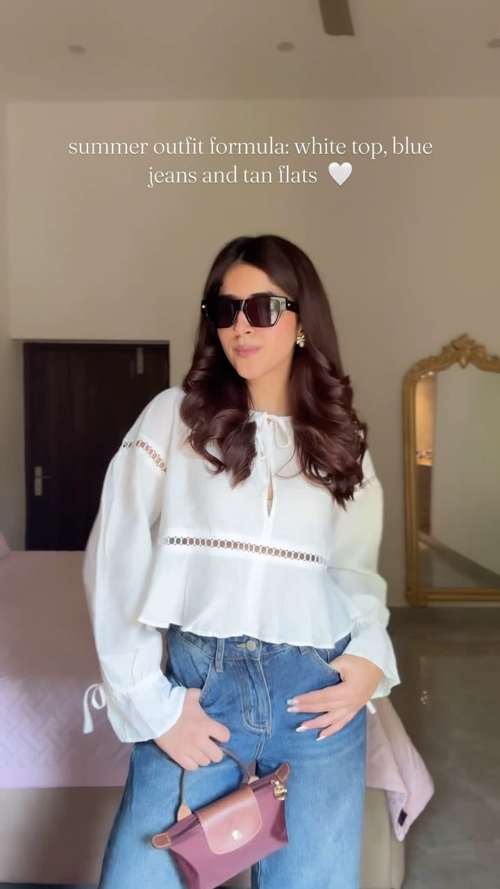 Summer uniform 
 
Comment “shop” for outfit 🤍
Top: h&m 
Jeans: @urbanic 
Flats: @hermes