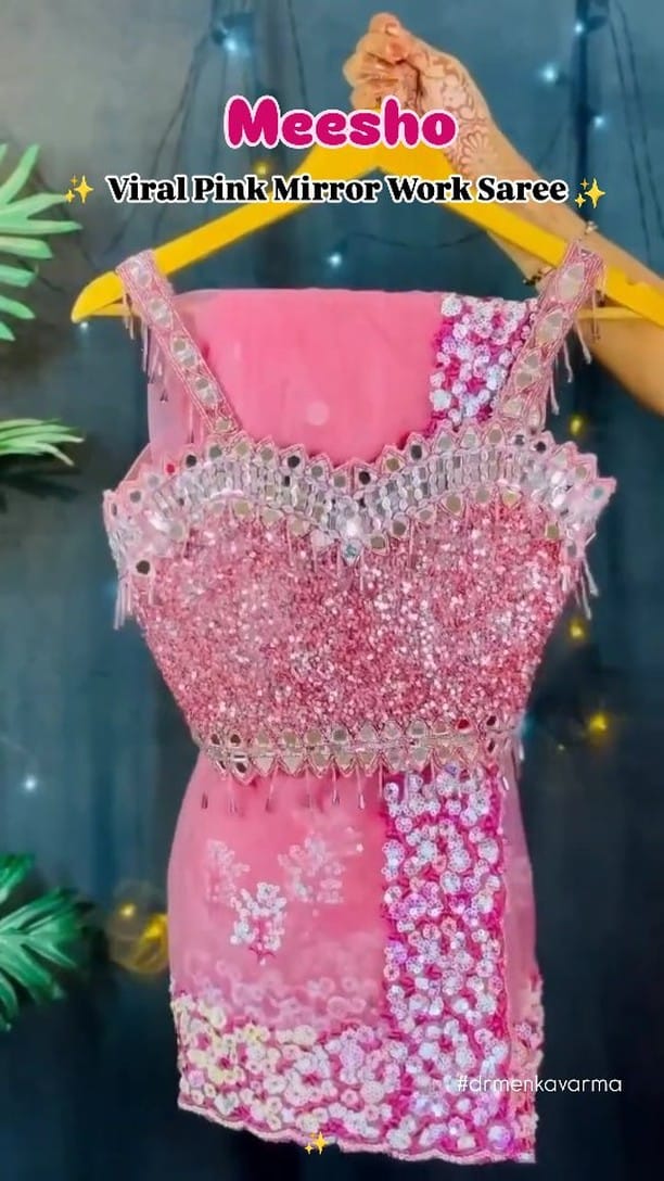 Pink heavy work saree