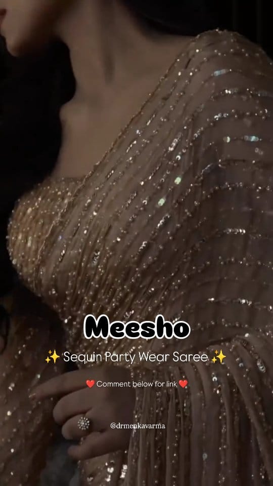 Fancy sequin saree golden