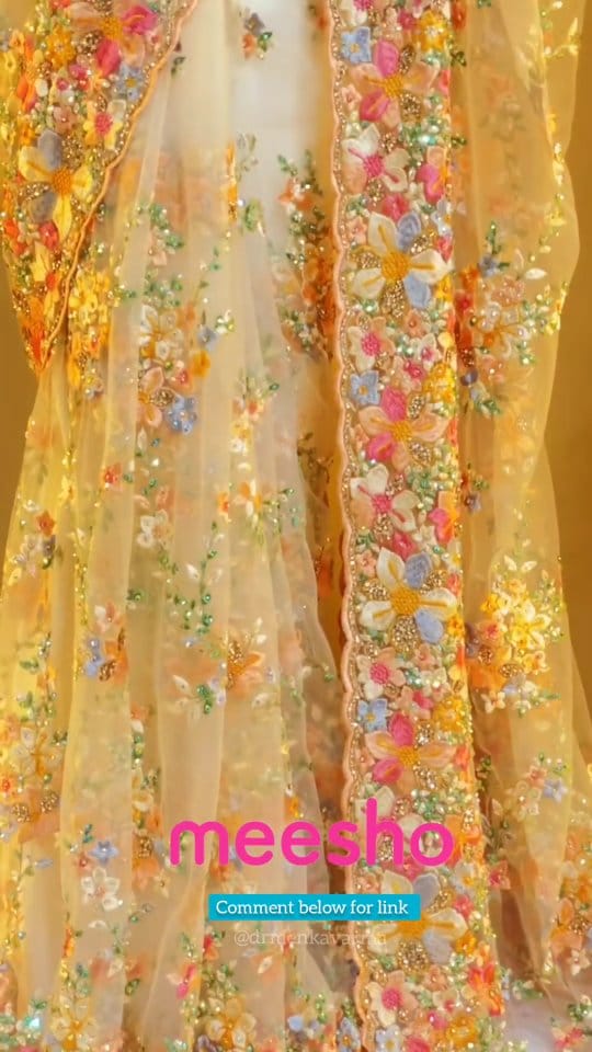 Georgette floral Embroidered saree meesho