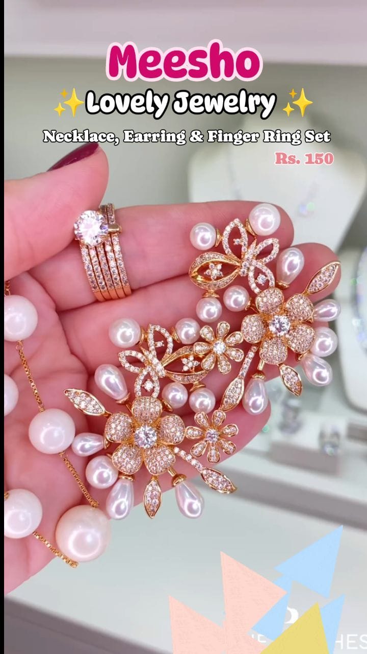 Lovely AD jewellery, Necklace, earrings, Finger Ring and chain necklace