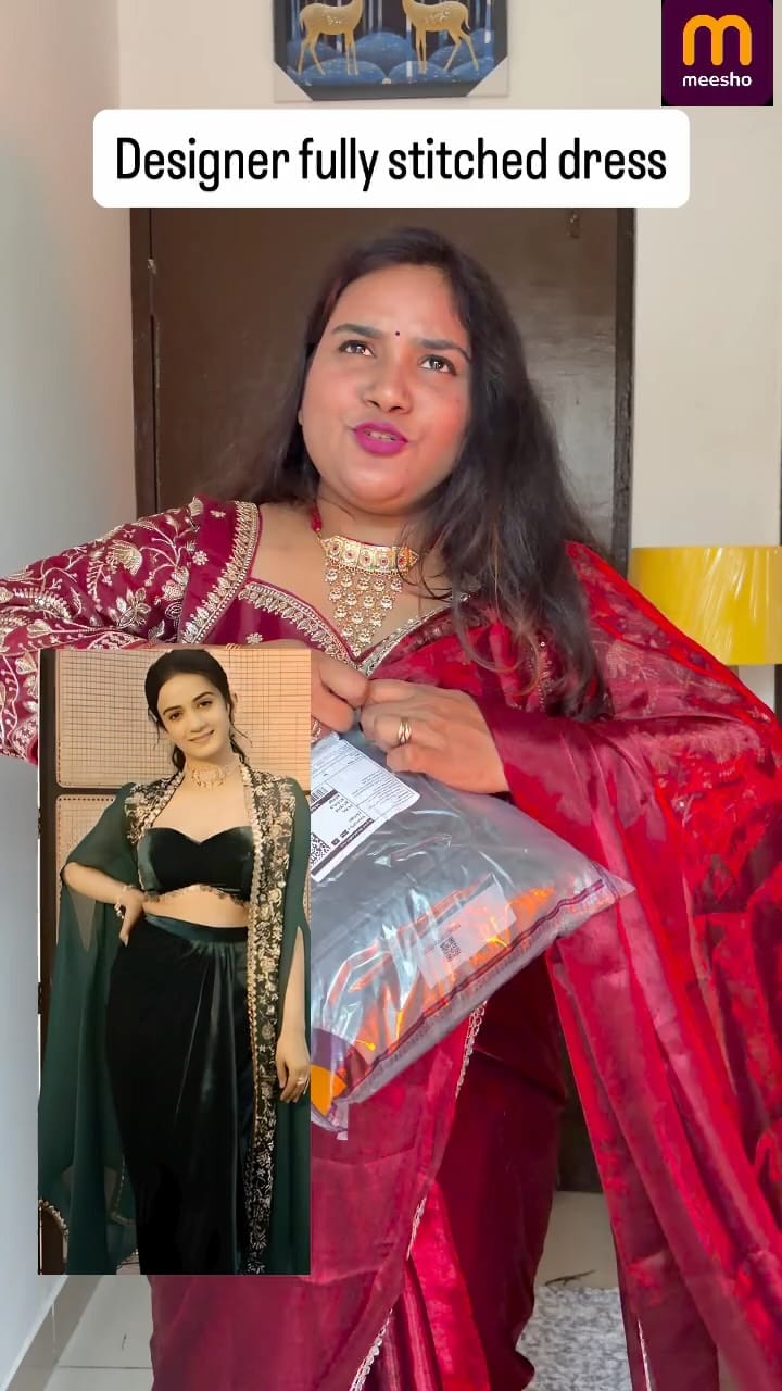 @fashionwithdeepanjali follow and comment link 
Designer fully stitched dress for mehandi  from meesho @meesho