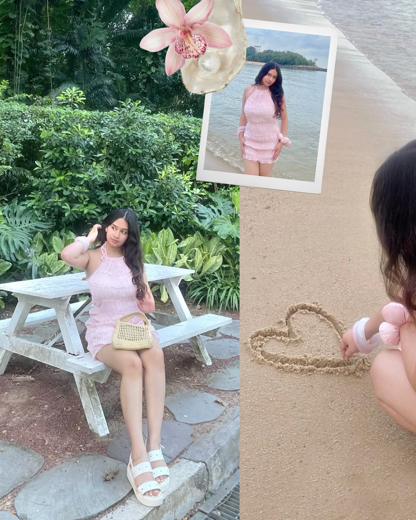 🐚🌸☁️🌊
Comment for outfit links 
🏷️
Pink beach dress, cute mini ruffle skirt, vacation outfit, sea fit, #cuteoutfits #fyp #explorepageready #edits #photodump Palawan Tanjong Siloso sentosa island Singapore