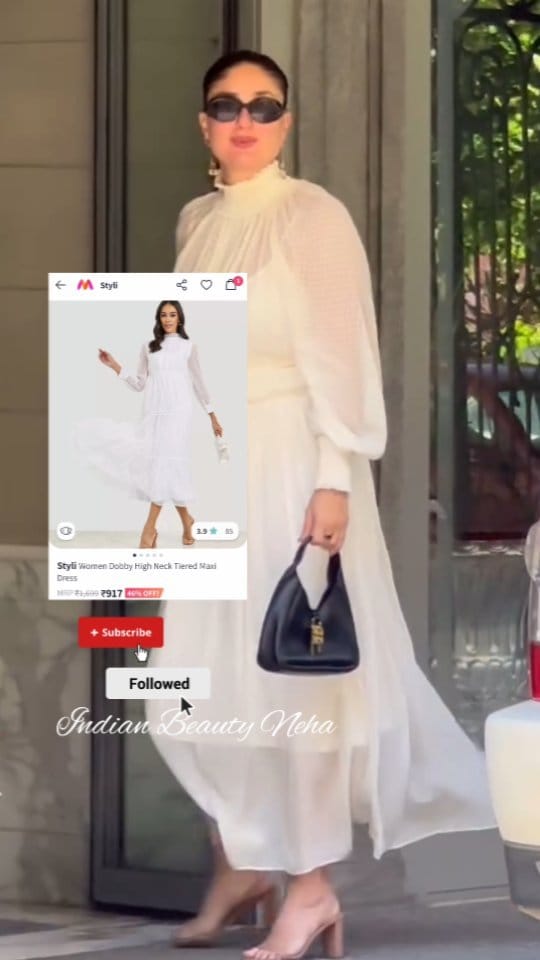 Recreating Kareena Kapoor Khan's Look 🤍
.
.
.
.
[ Get This Look, Recreation, Celebrity, Dresses, Looks, Outfit, Fashion, Bollywood, Actress, Stylish Dresses, OOTD, Myntra, Outfit Of The Day, Celebs, Celebrity Inspired Outfit, Women Dobby High Neck Tiered Maxi Dress, Beige And Transparent Double Strap Block Heels, Animal Textured Handheld Bag, Women Oval Sunglasses with UV Protected Lens, Gold-Plated Heart Hanging Dangler Earrings ]
.
.
#kareenakapoor #kareenakapoorkhan  #recreation #celebrityoutfit #celebritylooks #celebritystyle #celebrityfashion #bollywood #myntra #meesho #recreatingoutfits #india #trending #viral #maxidress #alinedress #whitedress #transparentheels #beige #heels #handheldbag #handbags #roundsunglasses #sunglasses #ovalsunglasses #heartearrings #hangingearrings #danglerearrings
________ _______ _______ ________ 
Credit:- To the respective owner 
DISCLAIMER:- 
Copyright Disclaimer - Under section 107 of the copyright Act 1976, allowance is made for FAIR USE for purposes such as criticism, comment, news reporting, teaching, scholarship and research.
Fair use is a use permitted by copyright statues that might otherwise be infringing. Non-Profit, educational or personal use tips the balance in favour of FAIR USE.