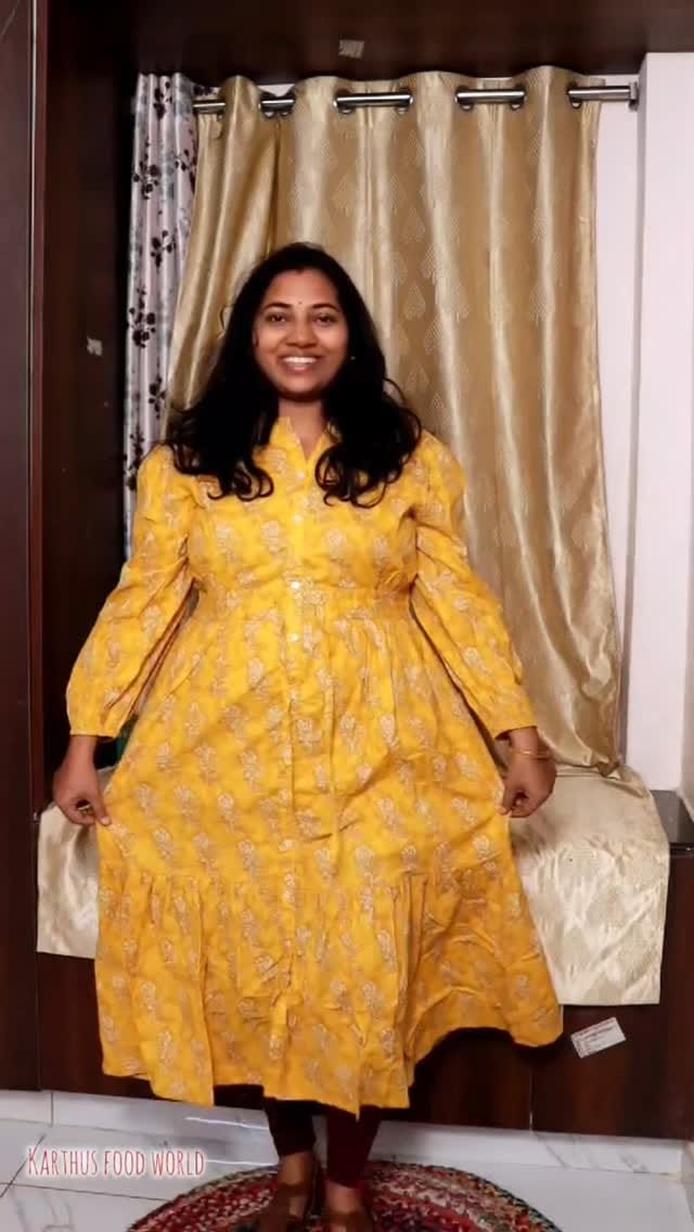 Beautiful cotton floral yellow midi dress