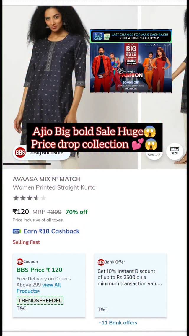 Grab the deals immediately 🖇️❤️‍🔥 
.
#ajiohaul #bigboldsale #ajio #kurtas #kurtaset #sweatshirts #shorttops