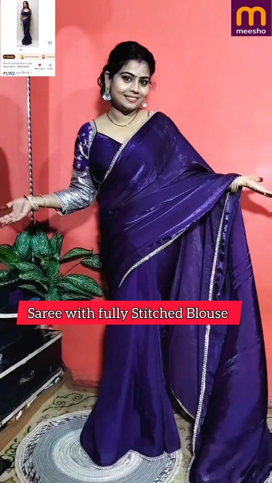 Comment down for Saree with Blouse link ( pp , dm , link, saree ) 
#meesho #meeshopartywearhaul #meeshosaree #sareewithblouse #meeshosareewithblouse #meeshofinds #meeshotryonhaul #meeshopurplesaree #trending #Festivefinds #wishlink #fypシ