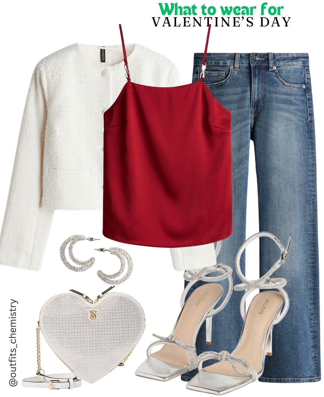 Comment links to get all product links directly to your DM
Here’s a stylish and versatile Valentine’s Day outfit guide to match your vibe, whether you’re going for a romantic dinner, a casual date, or a cozy day out!
❤️ Chic & Elegant – A soft pink satin top paired with classic denim creates a timeless, sophisticated look. The rhinestone heels, pearl earrings, and a shimmering silver bag add the perfect touch of glam. Perfect for a fancy dinner or an upscale night out.
💃 Bold & Romantic – A red cami top with a white tweed jacket gives you a bold yet polished look. Wide-leg jeans keep it trendy, while silver heels and a heart-shaped bag complete the romantic aesthetic. Ideal for a date night where you want to turn heads!
💕 Cute & Cozy – A pink heart-print sweater with a denim skirt is the ultimate comfy yet stylish Valentine’s Day look. Paired with pastel sneakers and a woven bag, it’s the perfect outfit for a casual coffee date or a Galentine’s brunch!
🔥 Classic & Sultry – A red off-shoulder top with denim jeans is effortlessly sexy yet refined. White floral heels and dainty gold accessories add a flirty, feminine touch. Perfect for a dinner date or drinks with someone special!
Which vibe are you going for this Valentine’s? Let me know in the comments! 💘 #ValentinesDayStyle #OOTD #DateNightLook