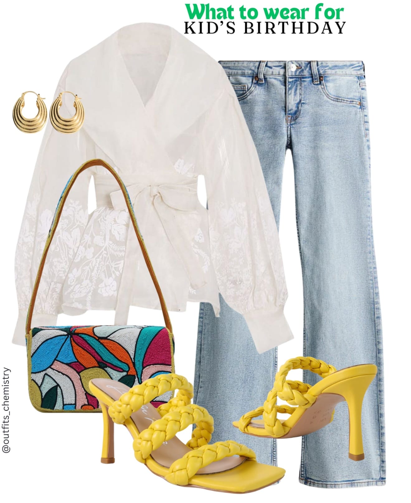 Comment ‘links’ to get all product links directly to your DM or head to story highlights February
✨ Kid’s Birthday Outfit, but Make it Chic! ✨
Who says you can’t be stylish and comfy at the same time? For a playful yet polished look, I went with this stunning sheer wrap top from Appapop—it’s lightweight, feminine, and effortlessly elegant. Pairing it with H&M’s high-waisted flared jeans gives it that cool, laid-back vibe while keeping it flattering and versatile.
Now, let’s talk statement pieces! These braided yellow heels from London Rag are an absolute showstopper—bold, trendy, and surprisingly comfy for mingling at the party. The hand-beaded bag from The Tan Clan adds the perfect pop of color, making the whole outfit feel vibrant and fun. And of course, no look is complete without accessories—these gold hoop earrings from Mango bring in just the right touch of sophistication.
✨ Style Tip: Sheer tops are perfect for layering! You can wear a chic bralette underneath or a fitted tank for a more covered-up look.
Would you wear this for a kid’s birthday party? Let me know in the comments! ⬇️
Follow @outfits_chemistry for more outfit inspo! ✨
#FashionInspo #OOTD #CasualChic #EffortlessStyle #WardrobeGoals #ChicStyle #WeekendVibes #PartyReady #StyleInspo #WomensFashion #OutfitGoals #TrendAlert #SheerTrend #DenimLover #ChicAndTrendy #StatementHeels #StreetStyle #EverydayGlam #ClassyAndTrendy #MinimalChic #OutfitOfTheDay #StyleFile #ClosetGoals #HighStreetFashion #TrendyLooks #WeekendOutfit #FashionDaily #ModernElegance #StyledByMe #BirthdayLook