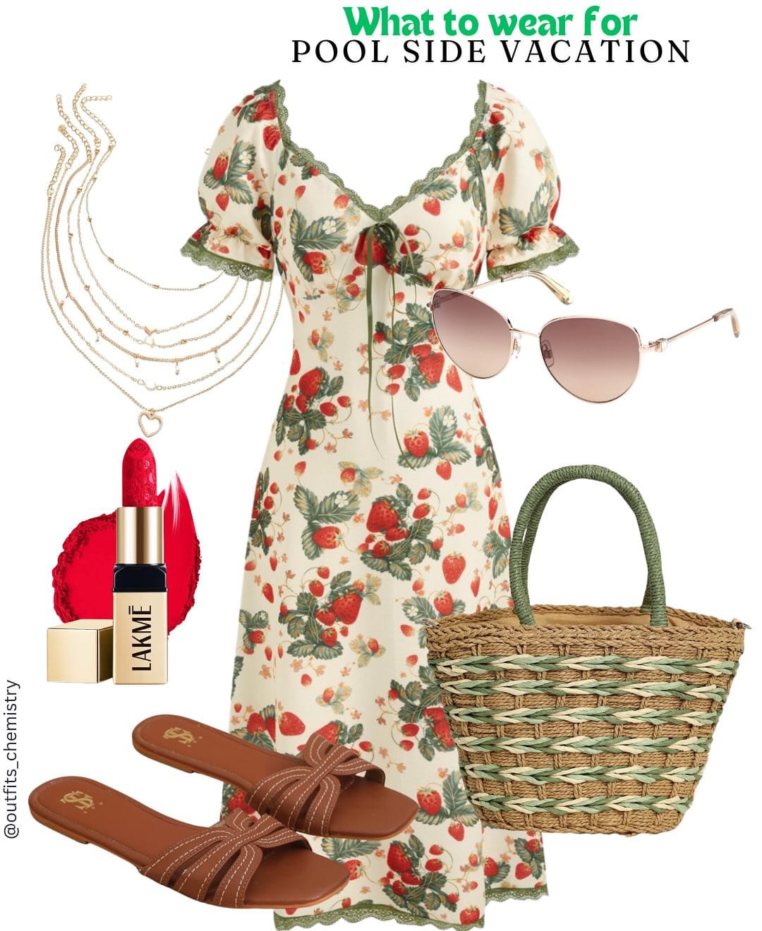 Comment ‘links’ to get all product links directly to your DM or head to story highlights April 2
Strawberries, sunshine, and sweet style—your perfect poolside vacation vibe is here!
This breezy printed dress with delicate green scallop detailing is giving romantic vacation energy. Paired with comfy tan slides, a woven tote for your essentials, and a swipe of red lipstick to keep it playful.
Whether you’re sipping cocktails or catching sunset selfies, this look = effortless charm.
Follow for curated outfits that bring joy to your wardrobe
@outfits_chemistry
⸻
Hashtags (28):
#PoolsideLook
#VacationStyle
#SummerDressVibes
#HolidayOOTD
#TropicalMood
#StylishEscape
#WanderInStyle
#WhatToWear
#OutfitsChemistry
#BeachsideLook
#FruitPrintDress
#IndianFashionPage
#StyleInspo
#ChicAndComfortable
#SunnyVibesOnly
#VacationFit
#StrawberryPrint
#CasualChic
#SummerEssentials
#StyleIdeas
#LookBookIndia
#ComfyAndCute
#ResortStyle
#MinimalGlam
#CuratedLooks
#StyleDiaries
#WeekendGetawayLook
#DressUpFeelGood