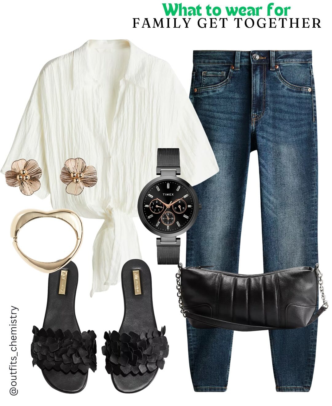 Comment for links 🔗 
Story highlights ➡️ June, Parties
For your next family get-together, here’s a look that balances comfort and style—two tops, one vibe 💁🏻‍♀️✨
Choose between:
➊ a crisp white tie-front shirt for a breezy polished feel
➋ a structured red tee for a bold, comfy twist
Paired with:
🖤 Dark wash skinny jeans
🖤 Textured black floral slides
🖤 Gold floral studs + sculptural cuff + black chronograph watch
🖤 Quilted black sling bag
Which top are you picking—white or red?
[family get together outfit, versatile outfit ideas, red top outfit, white shirt styling, classic jeans look, comfy chic, casual elegance, everyday accessories, black sling bag, floral stud earrings, Indian girl style, outfits_chemistry, weekend casual, relaxed glam, stylish and easy, flattering fit, real life outfits, summer casual, elevated basics, functional fashion]