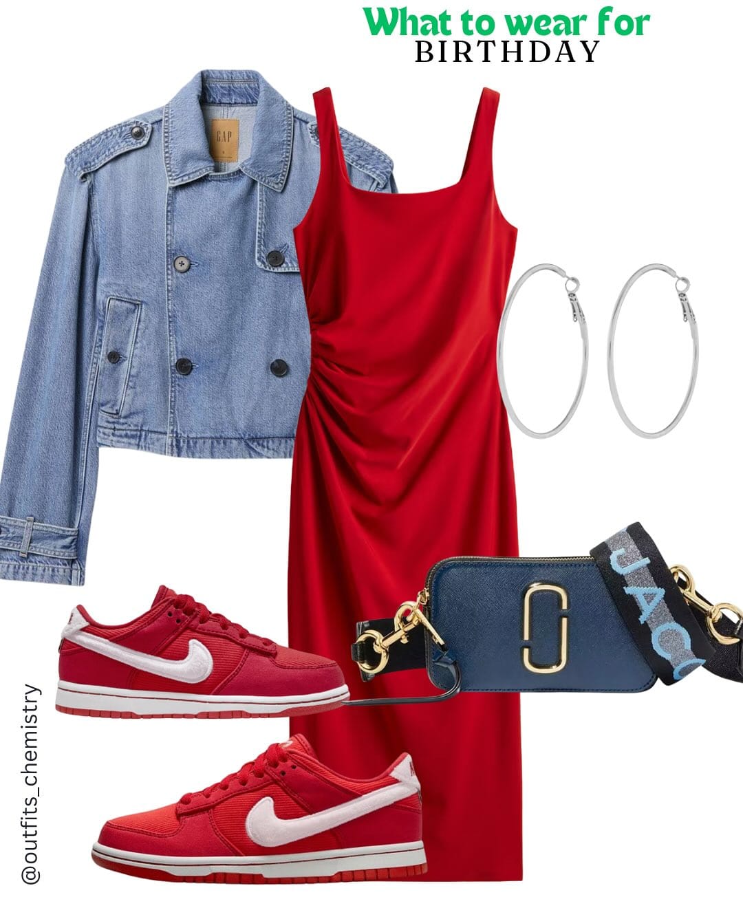 Comment for links 🔗 
One red dress. Two birthday moods. Which one’s more you? 👀🎂
✨ Look 1: Cool Girl Casual
This one’s for the girls who love a laid-back birthday vibe.
✔️ Red ruched midi dress styled with
✔️ Cropped denim jacket for some edge
✔️ Red Nike Dunks for that coordinated cool
✔️ Silver hoops & a Marc Jacobs sling to keep it hands-free
💄 Makeup tip: Glossy lips, light blush, fluffy brows
💇‍♀️ Hair: Keep it fun—natural waves or a high ponytail
🎀 Look 2: Glam Girl Glow-Up
Birthday dinner? Fancy plans? Say less.
✔️ Same red dress elevated with
✔️ Pearl drop earrings + gold floral bracelet
✔️ Metallic strappy heels that sparkle with every step
✔️ Satin embroidered knotted bag to carry your glam essentials
💄 Makeup tip: Soft smokey eyes, highlighter on point, bold red or nude lip
💇‍♀️ Hair: Blow-dried volume or a chic low bun for that clean-girl vibe
🎉 Whether you’re dancing in sneakers or heels, this red dress has main-character energy.
[red dress styling, birthday outfit ideas, dress up or down, sneakers or heels, casual glam, Indian fashion inspo, party outfit ideas, how to wear red, outfit transitions, @outfits_chemistry]