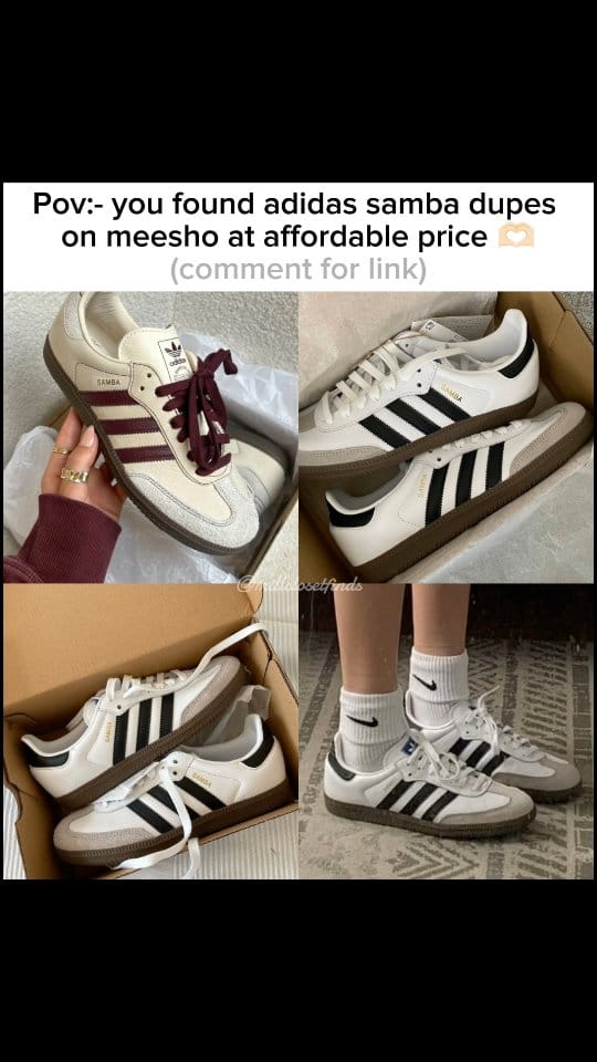 comment 'link' or DM me this reel 🍂 
follow for more ! 
Yes besties, you don’t need to spend ₹8k+ to get that Pinterest aesthetic. These dupes look the same, feel super comfy, and are literally under budget 🤍 Perfect for styling with jeans, cargos, dresses  basically anything.
#sambashoesdupe #meeshofinds #budgetfashion #affordablefinds #trendingoutfits #pinterestoutfits #shoesdupe #budgetfriendlyfashion #viralmeeshofinds #ootdinspo #fashiondupes #aestheticoutfits #budgetgirlfinds #fashionunderbudget #affordablestyle #pintereststyle #outfitinspo #streetstyleindia #meeshoofashion #trendingfashion