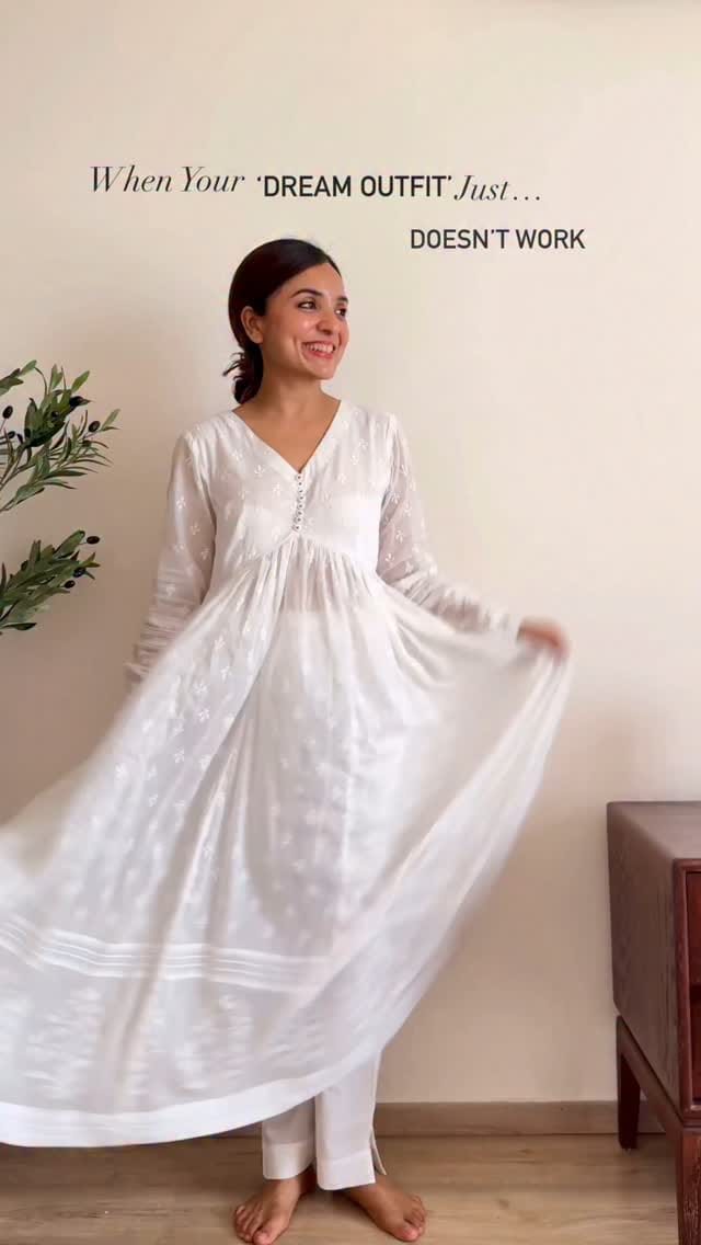 That moment when your dream outfit just… doesn’t work. 🥲
I almost gave up on this gorgeous white Anarkali, but a little DIY changed everything.
Now it’s giving exactly what it was supposed to. 
So, next time you are about to give up on a beautiful piece, take a pause and think - how you can make it work for you.
QUESTION - Would you have kept or returned this?
Full breakdown 👇
CURRENT ISSUES
❌Fabric is sheer → midriff & trousers visible
❌Narrow pants add no volume
❌Bottom of Anarkali clinging to legs → kills the flow
❌Sheerness made worse by the fitted bottoms
HOW I FIXED IT
✅Swapped trousers for high-waisted, tiered maxi skirt
✅Skirt adds volume → creates grand festive silhouette
✅Solves the sheerness issue completely
✅Gives the outfit a more elevated & polished look
DIY Fashion Hacks I Outfit Fix Ideas I How To Style Anarkali I Outfit Styling Tips I Fashion Hacks For Women I Indian Ethnic Wear Styling I Outfit Transformation Ideas I White Kurta Set Styling I Festive Outfit Ideas I Myntra Finds
#fashionhacks #outfitfix #stylehacks #outfitideas #fashionreels #ethnicwear #indiandiy #styleinspo #fashiontransformation #diytips #outfitstyling #ethnicwearinspo #whitekurtaset #festivelooks #festiveoutfitideas #myntrafinds #indianfestivewear #indianweddingoutfit #wishlinked