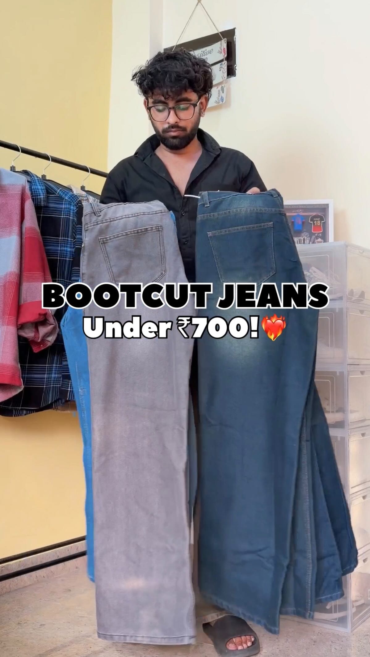 Bootcut jeans under ₹700!❤️‍🔥
Comment “Link” or share this reel to my Dm to receive the link of jeans!🔗📩
.
.
.
.
.
.
.
[jeans, bottom wear, baggy fit, relaxed fit, mens fashion, fashion, affordable fashion, explore, trending]
.
.
#bootcutjeans #bootcut #baggyjeans #jeans #baggyfit #relaxedfit #bottomwear #jeansformen #mensfashion #menstyle #fashion #fashionista #fashionstyle #myntrafinds #foryou #explore #viral #foryou #trending #samslayzz 
Which one?🤔⬇️