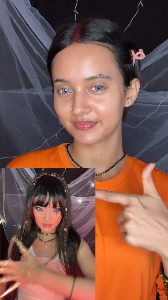 cleopatra makeup tutorial ✨️ 
product details 
Primer: @blueheavencosmetics 
faundation: @maybelline_ind 
Concelere: @officialswissbeauty 
liquid blush: @blueheavencosmetics 
powder: @reachedmars 
powder blush : @kaybykatrina 
Highlighter: @maccosmeticsindia 
lip liner @reachedmars 
lipstick: @trysugar 
eyeshadow palette: @paccosmetic 
second eyeshadow: @makeuprevolution 
blue eyeliner @reachedmars 
blue kajal @hisugarpop 
#makeup #makeuptutorial #cleopatra #cleopatramakeup