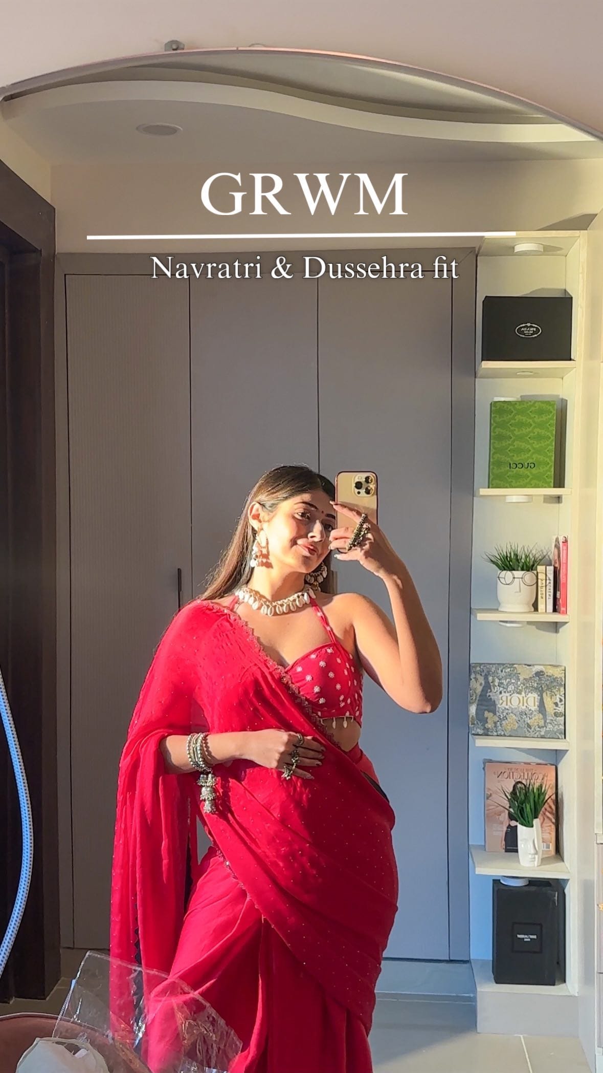 2-minute makeover: Ready for Dussehra thanks to this ready-to-wear saree! 
Comment “LINK” for DIRECT DM 
(Also this saree is now out of stock on myntra, so added the same saree link from meesho) 
Wishing you all a very Happy Navratri & a very Happy Dussehra ❤️❤️
#happydussehra #grwmreel #grwmoutfit #readytowearsaree #myntrafinds #navratrifit #redsaree #soundaryathakur #formocloset