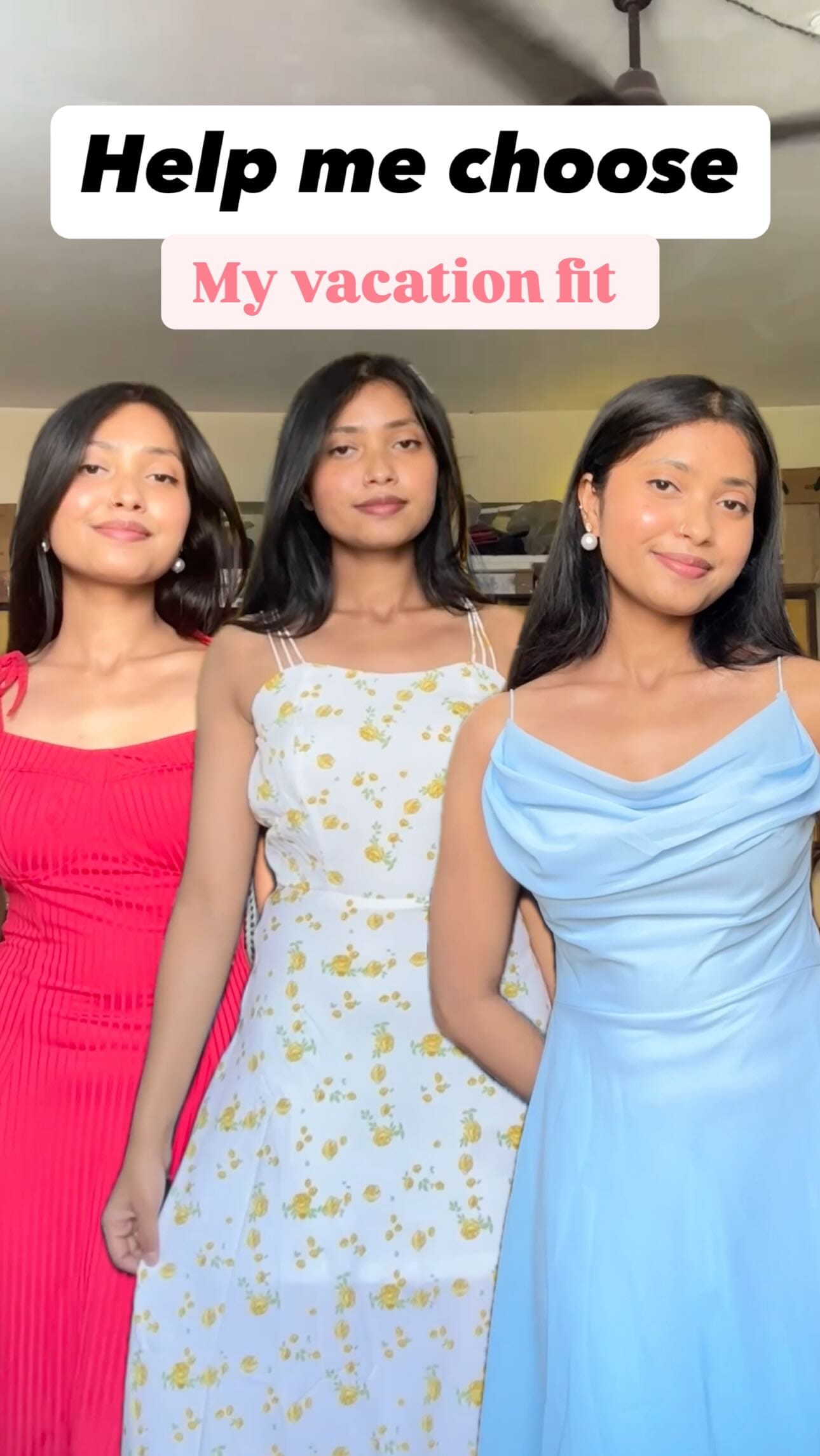 I personally loved the blue and red one so much but i have to keep only one .
If you liked any of the outfits and want the link you can comment LINK or SHARE and the details would be shared with you .
I loved the blue one more because of its unique neckline and the length .
I haven’t wore something like that before so i want to give it a try .
The blue dress would be perfect for my vacation.
#vacationdress #vacationfit #reddress #bluedress #floraldress #beachdress #beachday 
Which outfit should i go with ?