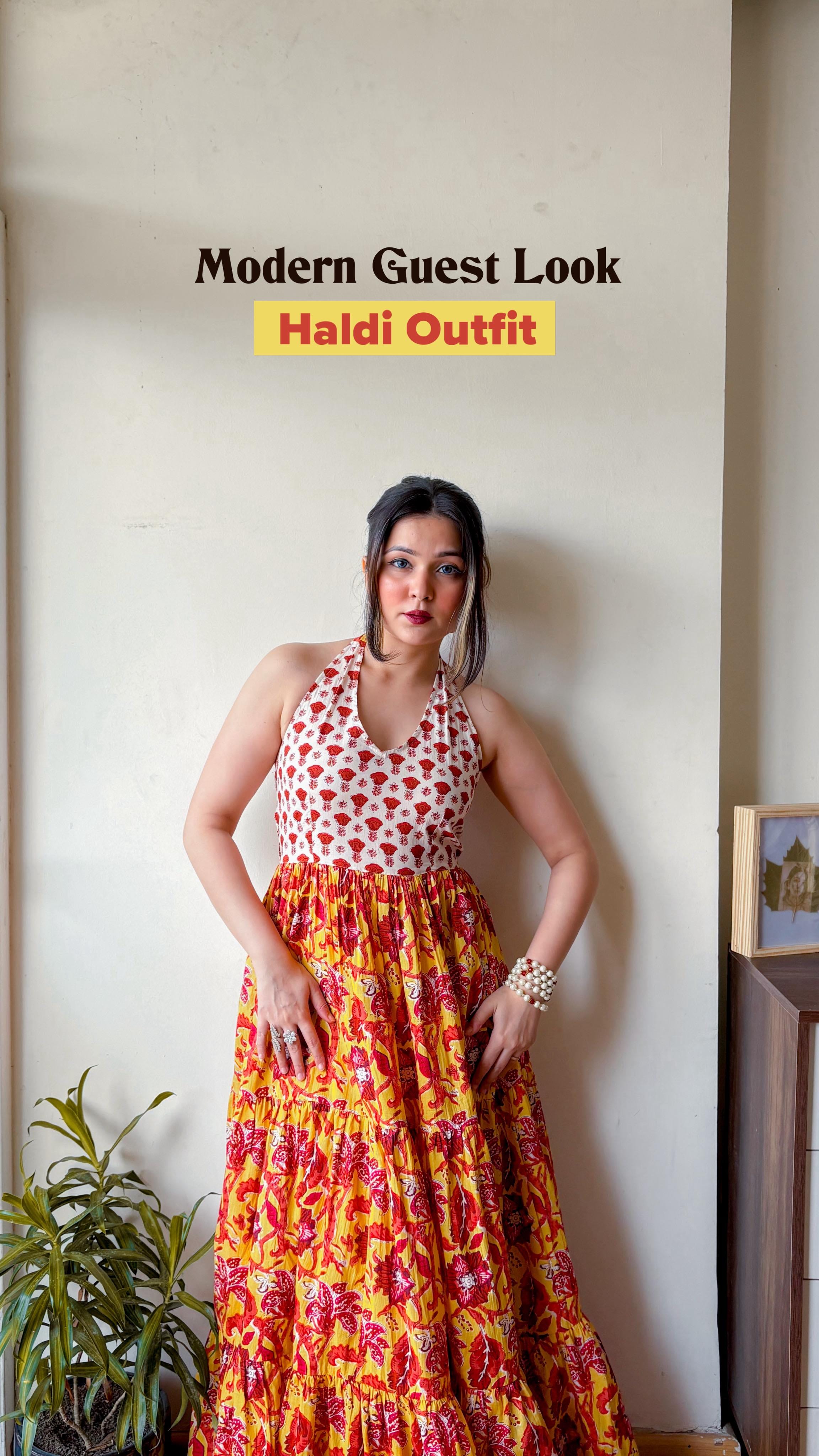 The prettiest halter neck haldi dress 💛💛🧡🧡
Gown - @gulabchandtrends 
[bridesmaid outfits, yellow gown, orange gown, ethnic wear, indian outfits]
#affordableindianwear #festivewear #diwalioutfit #rakshabandhanoutfit #ethnicalfashion