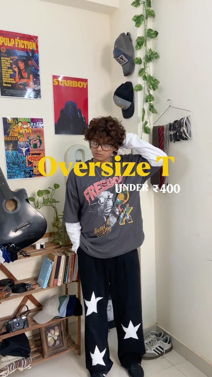 Oversize T under ₹400 
My T shirt size : M 
#clothunderbudget #fashıonınfluencer #fashionstyle #fashionmodels #styling #myntrafinds 
#reelkarofeelkaro #reelitfeelit #reelsinstagram #reels