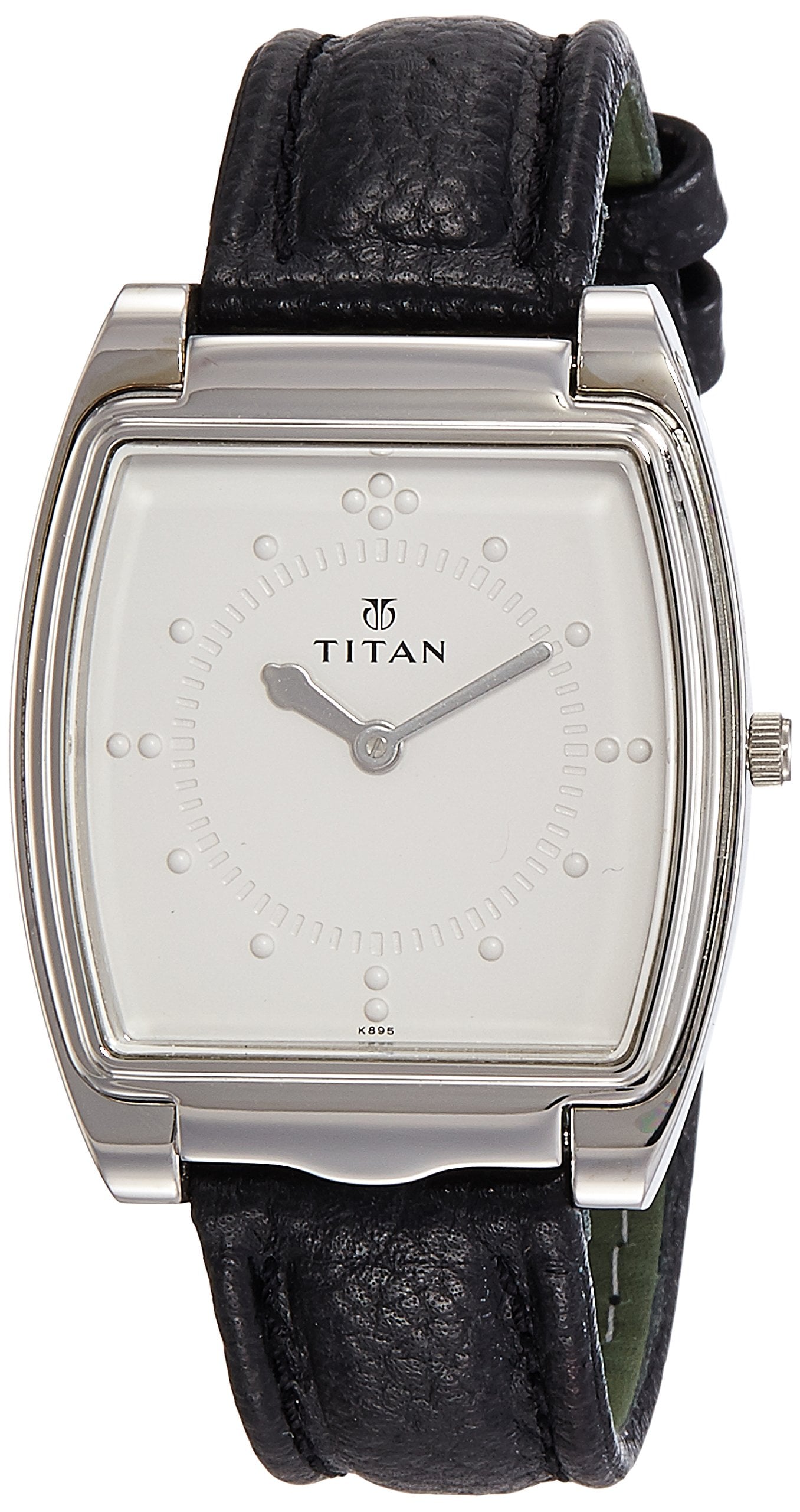 Titan Braille Quartz Analog White Dial Black Leather Strap Watch for - Image 1